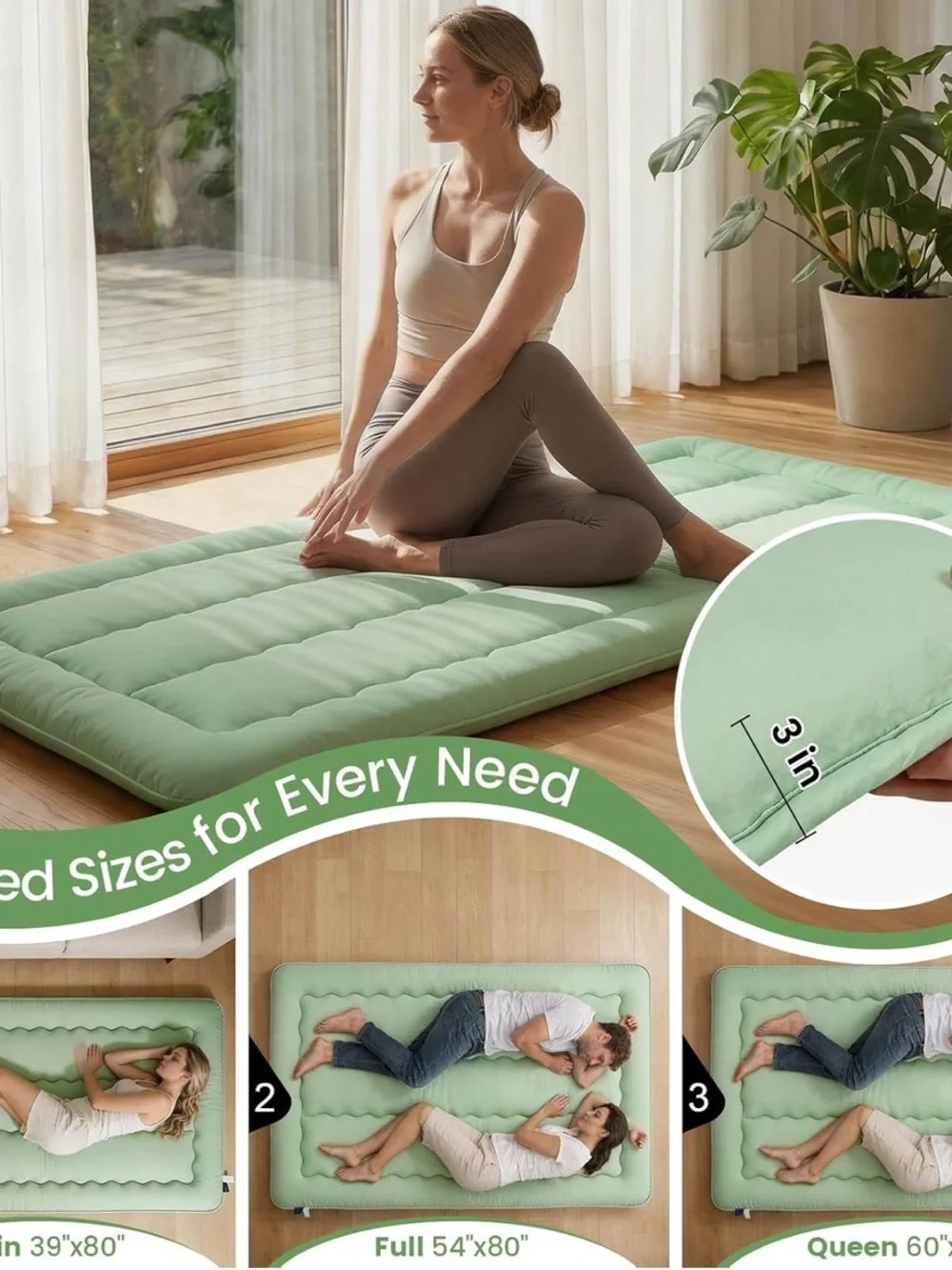 Light Green Quilted Nap Mat Mattress Topper - Home Bedding